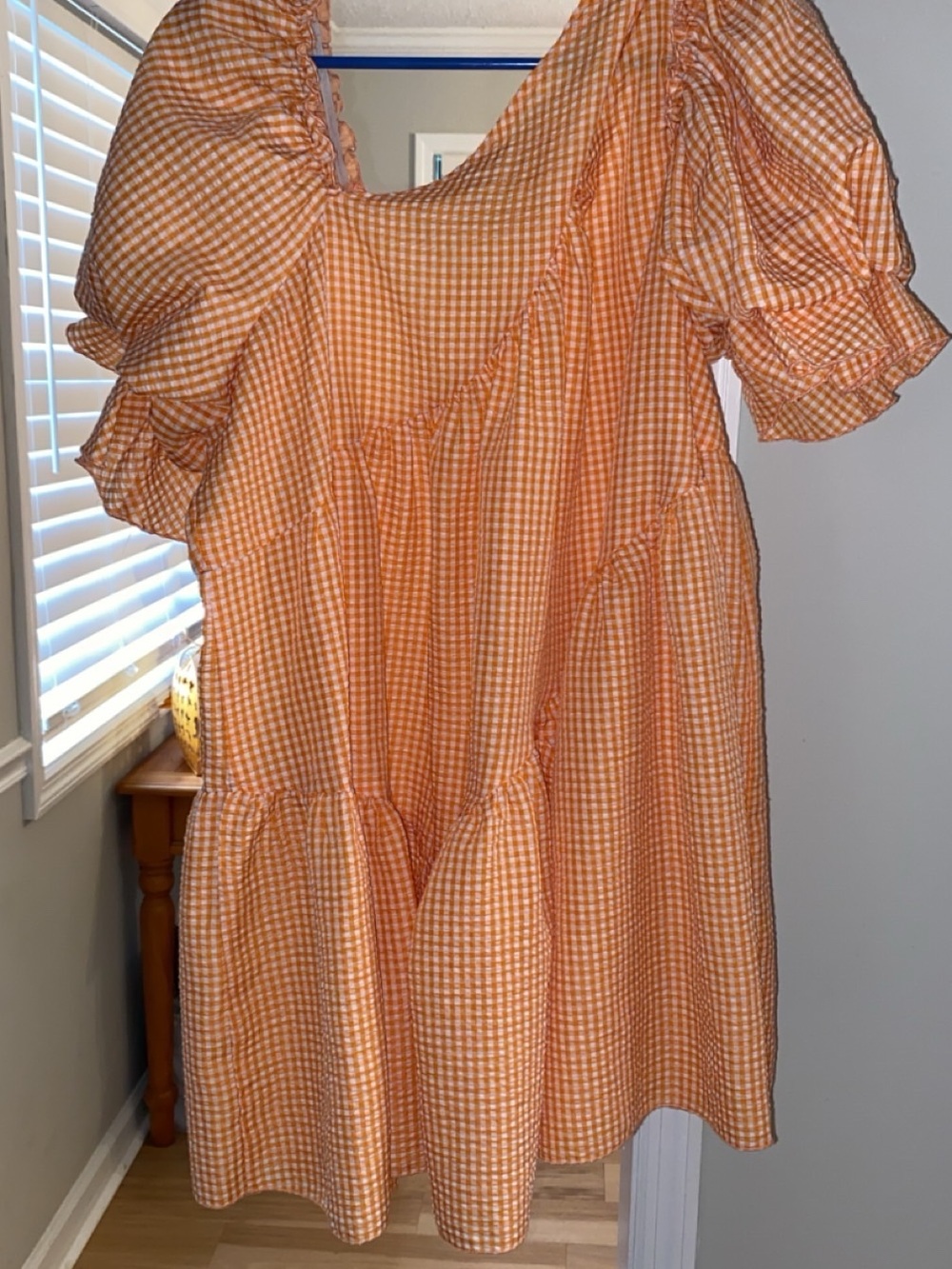 Simplee Apparel Orange Gingham Asymmetrical Dress